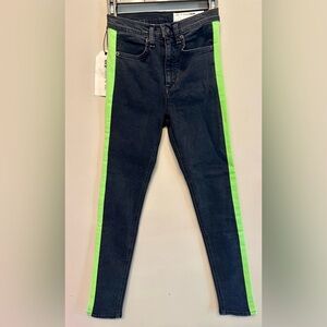 NWT Rag & Bone Black Jeans with Neon Green Stripes Size 25